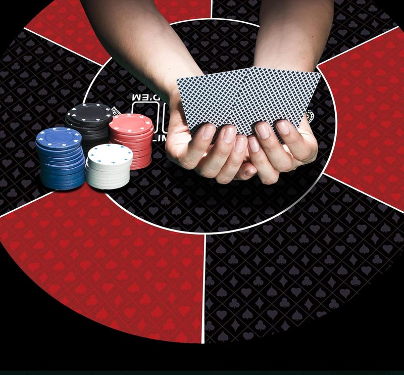 IKULE Texas Hold'em Poker Mat Water Repellent Portable Round Poker Table Top with Art Deco Layout Print Smooth Surface for Poker Games, Blackjack, Casin - Image 5